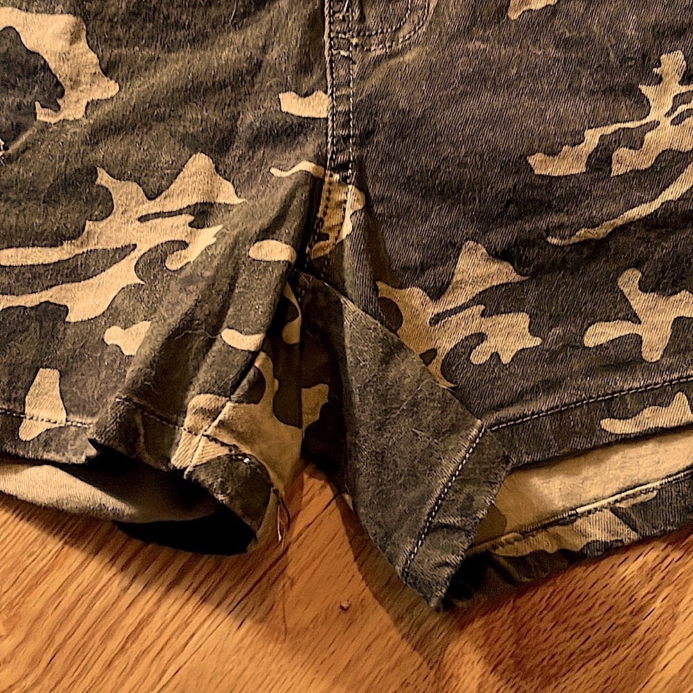 🔴 CLEARANCE🔖 GREEN CAMOUFLAGE DISTRESSED RIPPED DESTROYED JEAN OVERALL SHORTS 1X - Picture 13 of 13